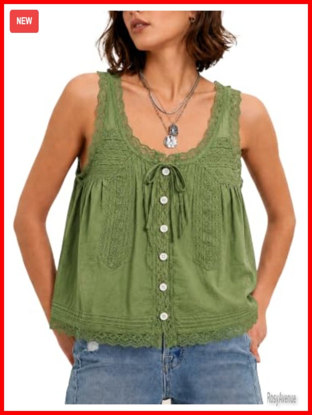 Womens Cotton Voile Sheer Lace Tie Front Tank Top Relaxed Fit Sleeveless